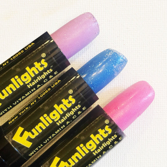 Funlights® Hairlights™ Mini-Pack: Pink, Blue & Purple Color Sticks w/ Gold Sparkle