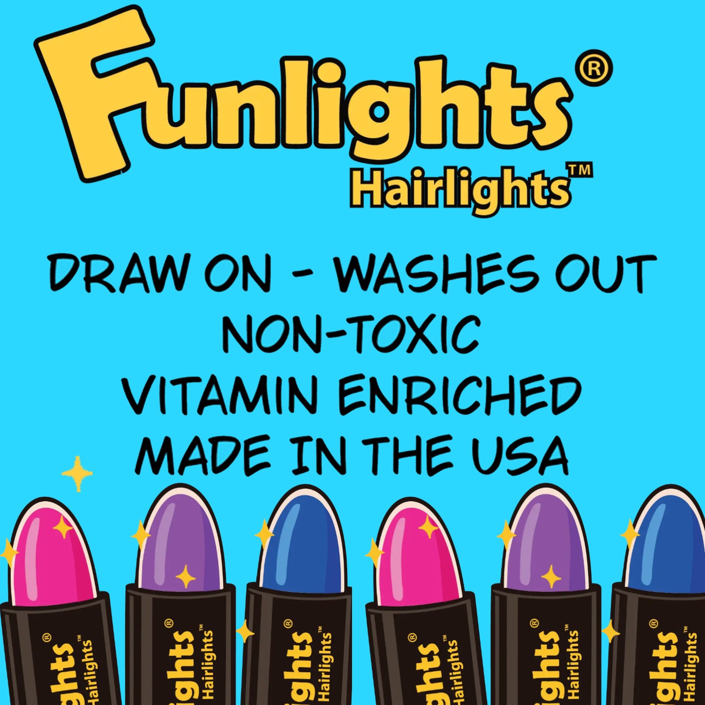 Funlights® Hairlights™ Mini-Pack: Pink, Blue & Purple Color Sticks w/ Gold Sparkle